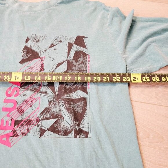 Y2K American Eagle Mens AE Vintage Wash Long-Sleeve Graphic T-Shirt Size XL Teal - Picture 4 of 8